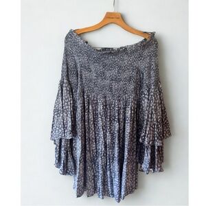 Bell Blue Dress Off the Shoulder Smocked with Bell Sleeve- Size L